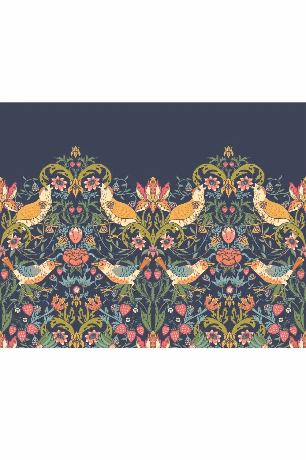 Origin Murals Birds, Fruit & Foliage Wall Mural in Mid Navy Blue, W: 350 cm, H: 280 cm – 2