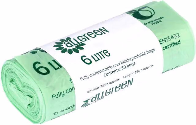 All-Green Compostable Food Waste Bin Liners, Green, 6 Litre