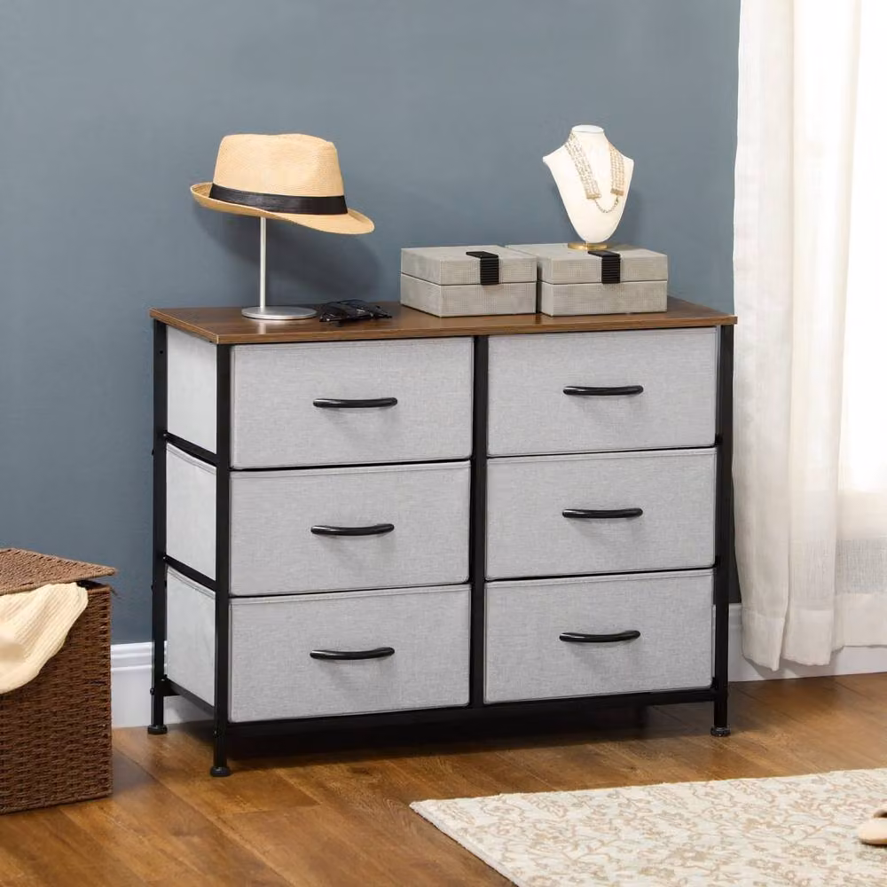 Wyld Haus Hava 6 Drawer Metal and Fabric Storage Chest in Grey, H 80 x W 62.5 x D 30 cm – 3