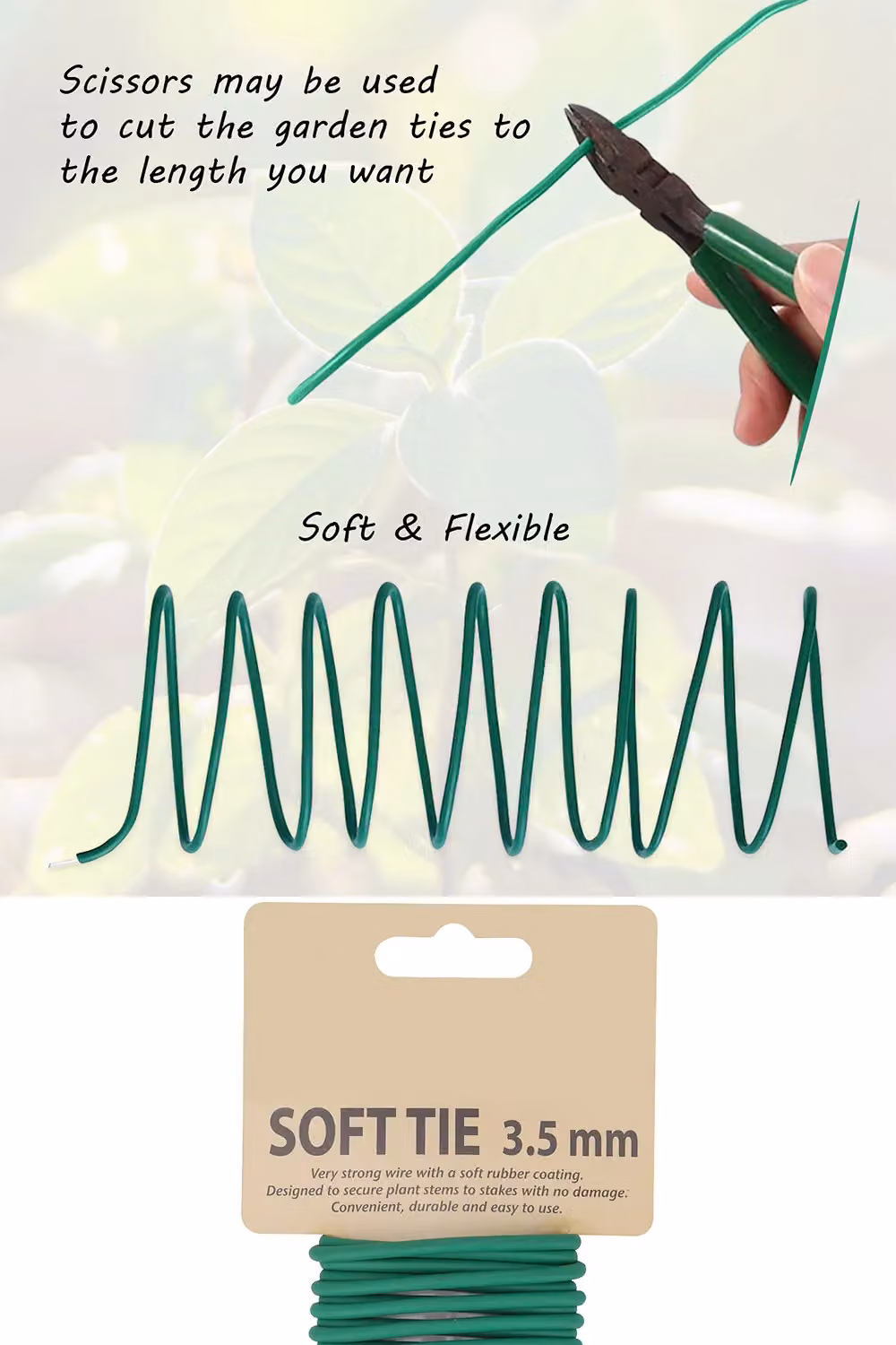 Neel Blue 3.5mm Plastic-Coated Garden Twist Plant Ties, Green, 10 Metres – 3