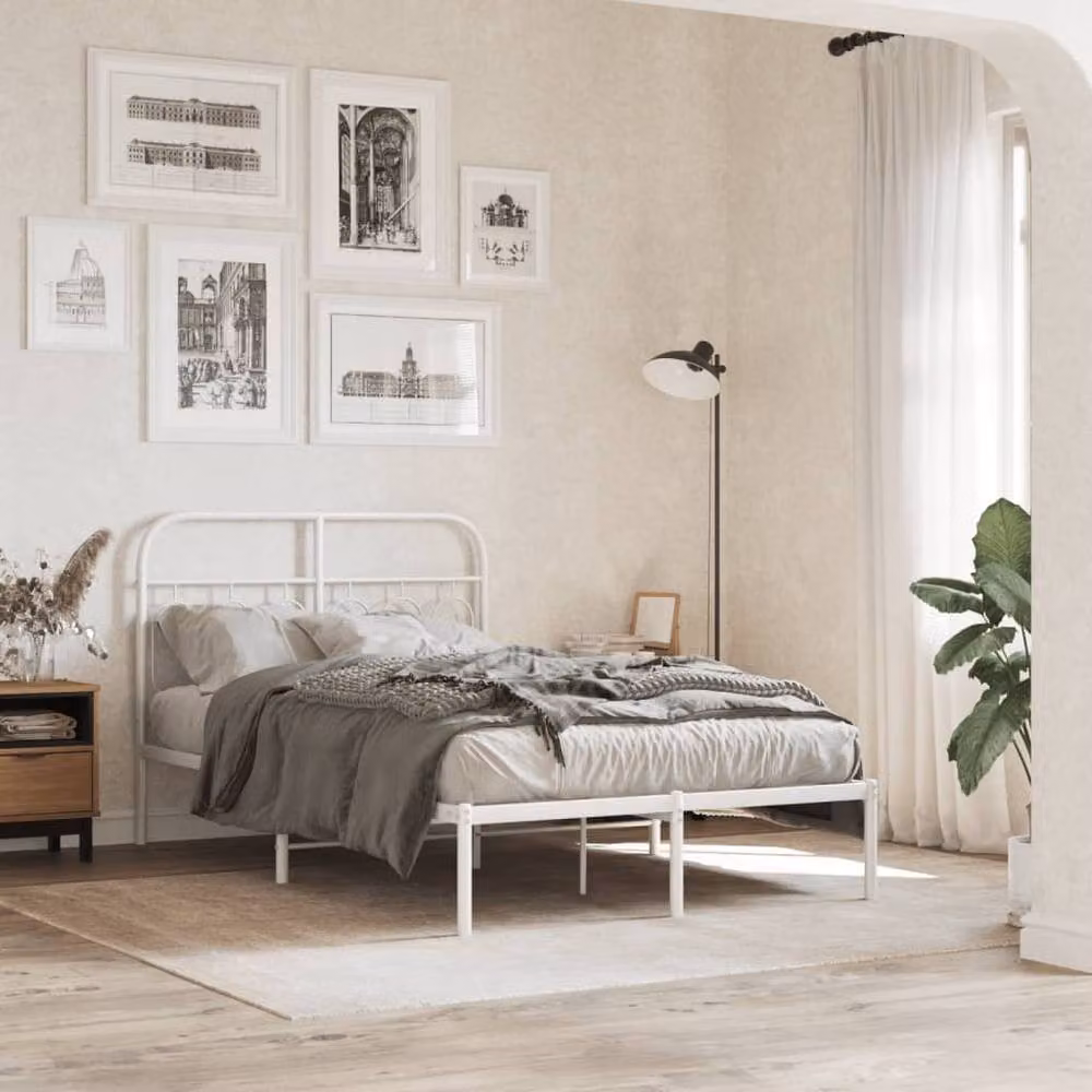 Berkfield Home Metal Bed Frame with Headboard in White, W/D/H: 120 x 190 cm – 2