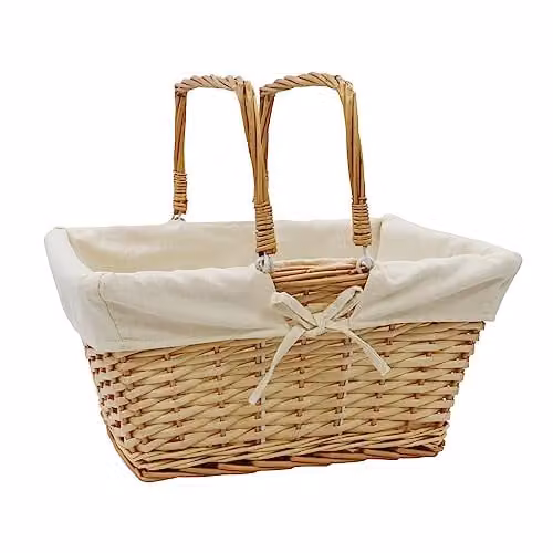 JVL Hand Woven Acacia Rectangular Willow Shopping Basket with Handles, Brown – 1