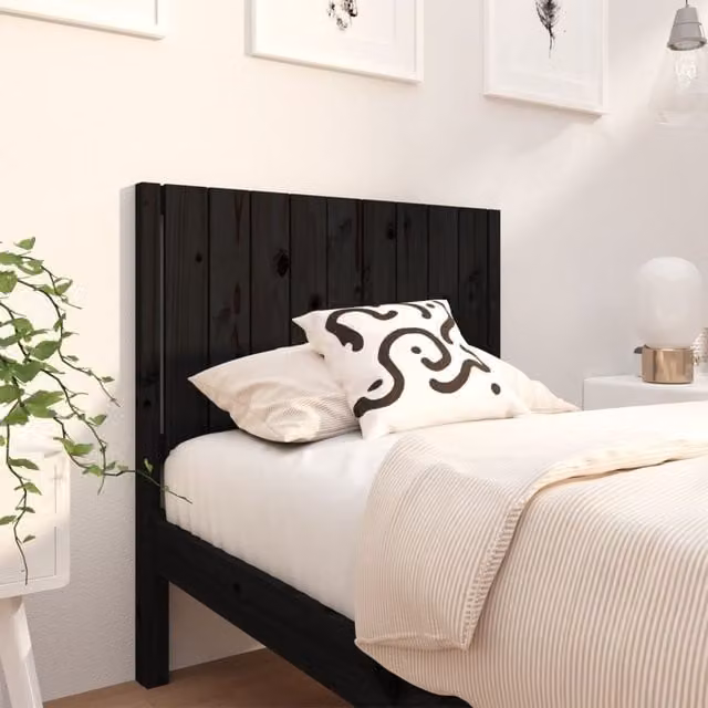 Berkfield Home Black Rustic Solid Pine Wood Bed Headboard W/D/H: 95.5 x 4 x 100 cm
