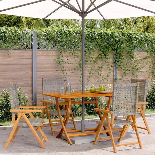 Berkfield Home Set of 4 Reclining Grey Poly Rattan Garden Chairs with Acacia Wood Frame and Cushions
