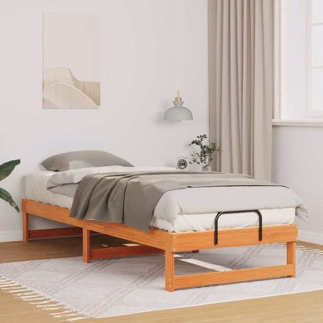Berkfield Home Modern Solid Pine Wood Bed Frame, Brown, W: 90 cm, L: 210 cm
