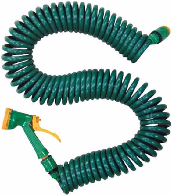 Samuel Alexander Green Coil Garden Hose Pipe with Spray Gun and Holder, 15m