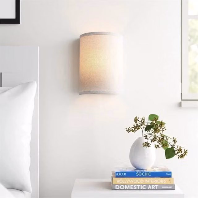Nordara Industrial Linen Fabric Wall Light in White – 1
