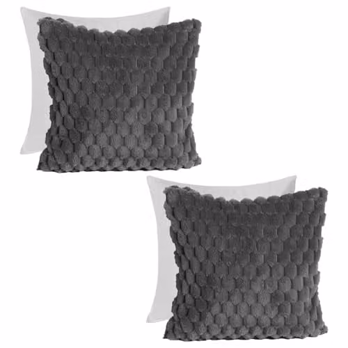 OHS Pack of 2 Faux Fur Waffle Throw Cushions with Removable Covers, Grey, W/D/H: 45 x 45 x 45 cm