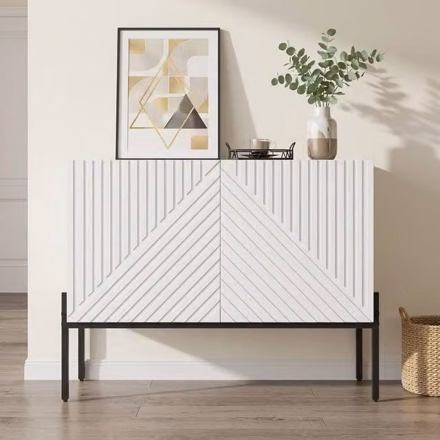 STILVORA Modern White Sideboard Cabinet with 2 Doors and Adjustable Shelf – 1
