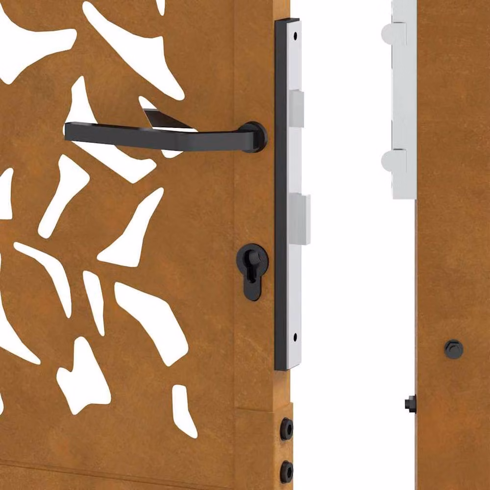 Berkfield Home Beautiful Garden Gate in Brown Weathering Steel with Leaf Design, W: 105 cm, H: 205 cm – 4