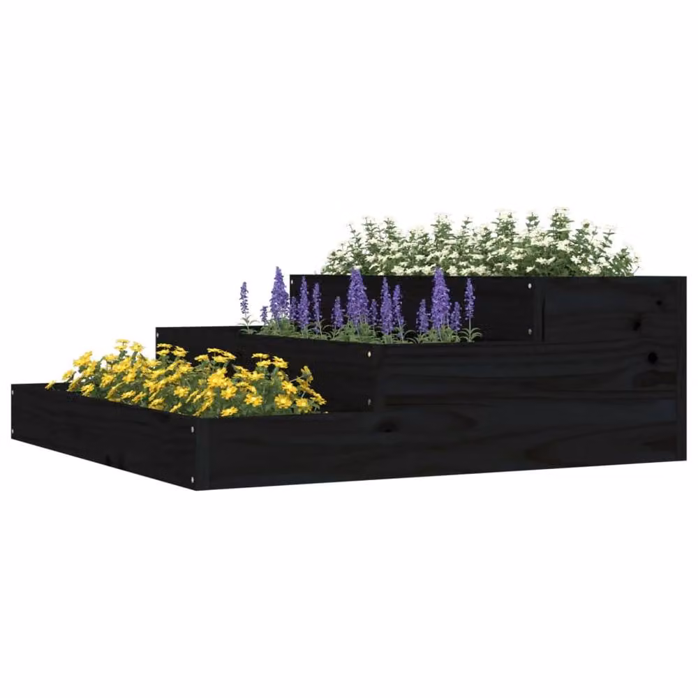 Berkfield Home Black Wooden Raised Bed Planter W: 78 cm, D: 78 cm, H: 27 cm – 3