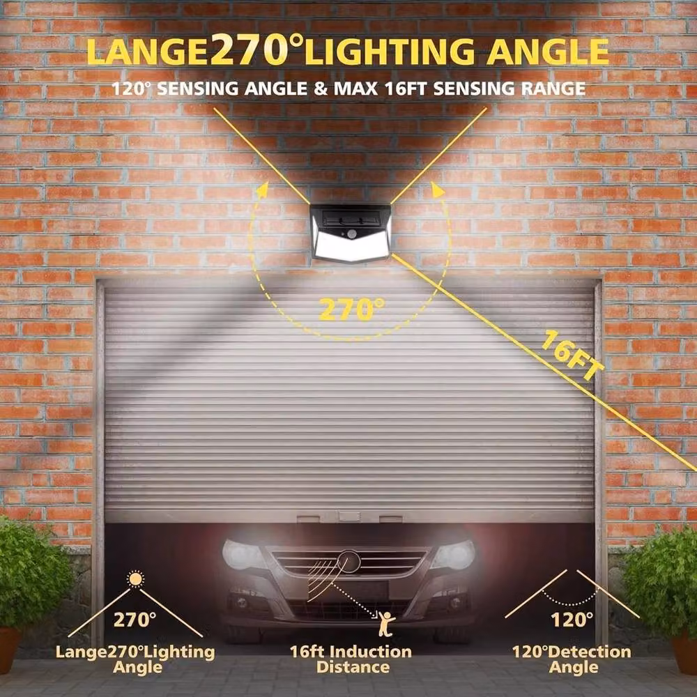 FLAVORA 2-Pack Outdoor Solar Motion Sensor LED Garden Wall Lamps in Black – 3