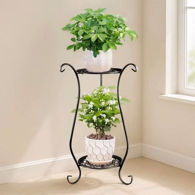 Kelvenix Metal Plant Stand and Round Flower Pot Holder in Matt Black