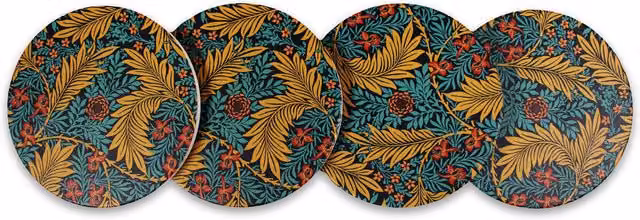Half Moon Bay William Morris Floral Ceramic Coaster Set of 4 in Multicolour and Blue