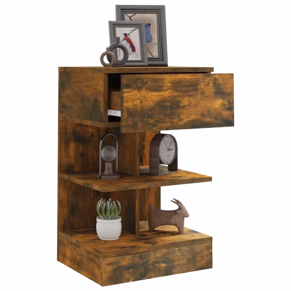 Berkfield Home Decorative Bedside Cabinet in Smoked Oak Brown, W/D/H: 40 x 35 x 65 cm – 4