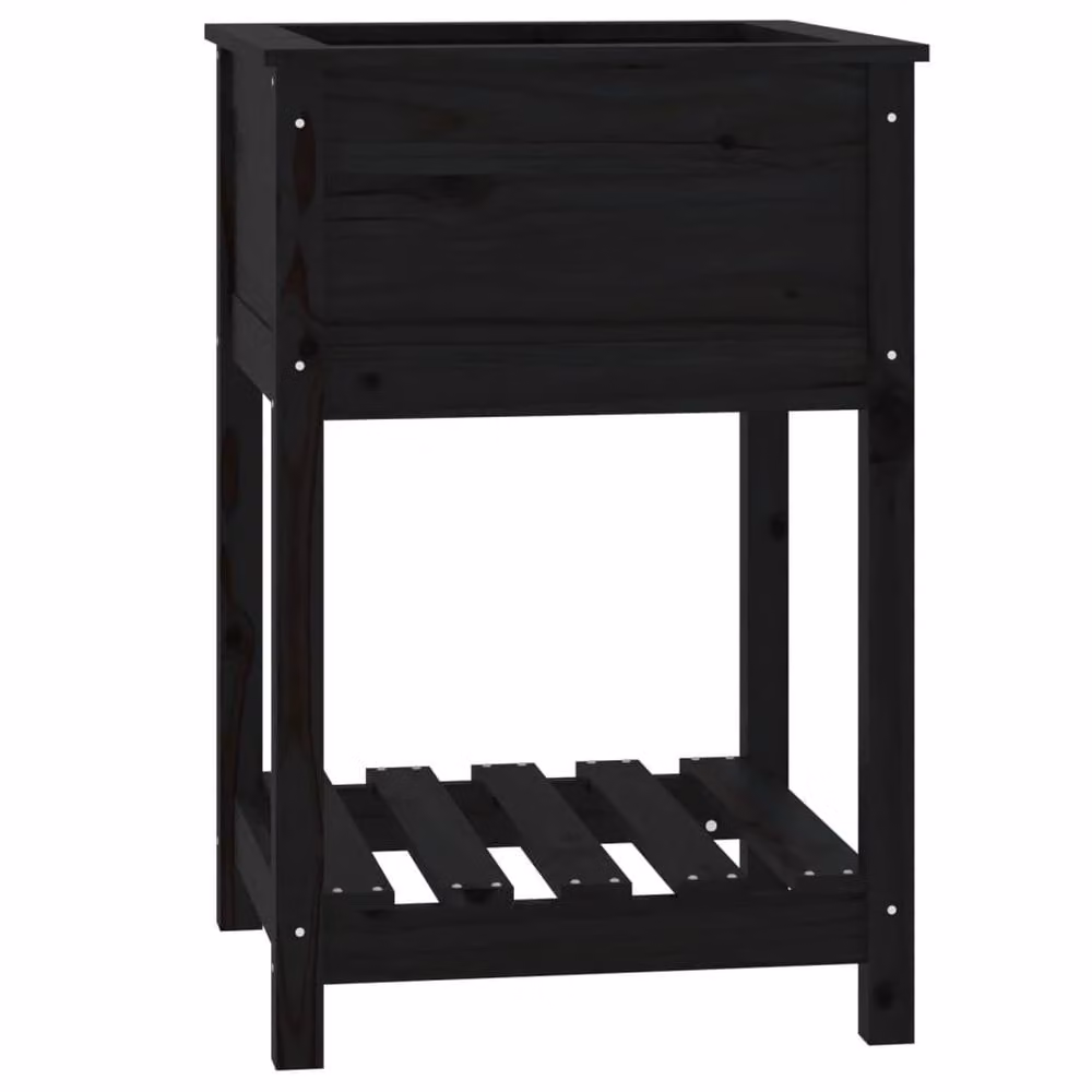 Berkfield Home Black Solid Wood Pine Planter with Shelf, W/D/H: 54 x 54 x 81 cm – 2