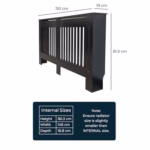 Airwave Vertical Line Style Radiator Cover in Black MDF, W/D/H: 152.0 x 19.0 x 81.5 cm – 2