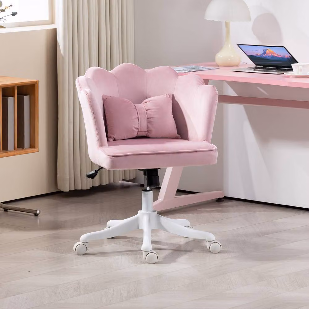 Rolipo Pink Velvet Task Chair with Headrest and 360 Degree Swivel for Home Office – 2