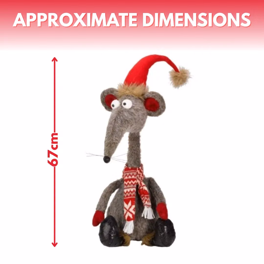 Marco Paul Red and Multicolour Christmas Rat Soft Plush Tabletop Decoration, Height: 67 cm – 2