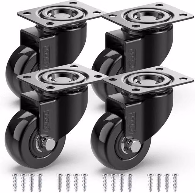 FLAVORA Set of 4 Heavy Duty Black Swivel Castor Wheels with Steel Plate, 50 mm Diameter, 200 kg Capacity – 1