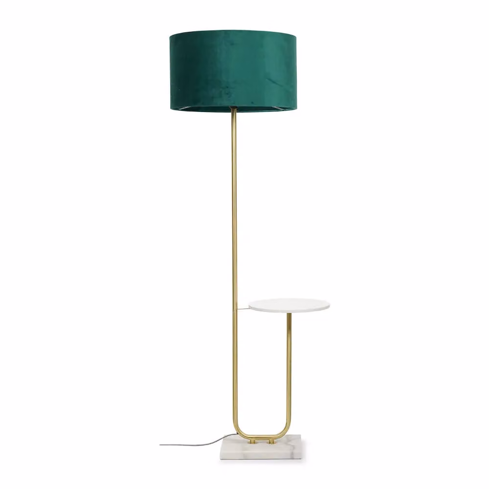 ValueLights Tavel Brushed Gold Floor Lamp with Bottle Green Velvet Shade – 2