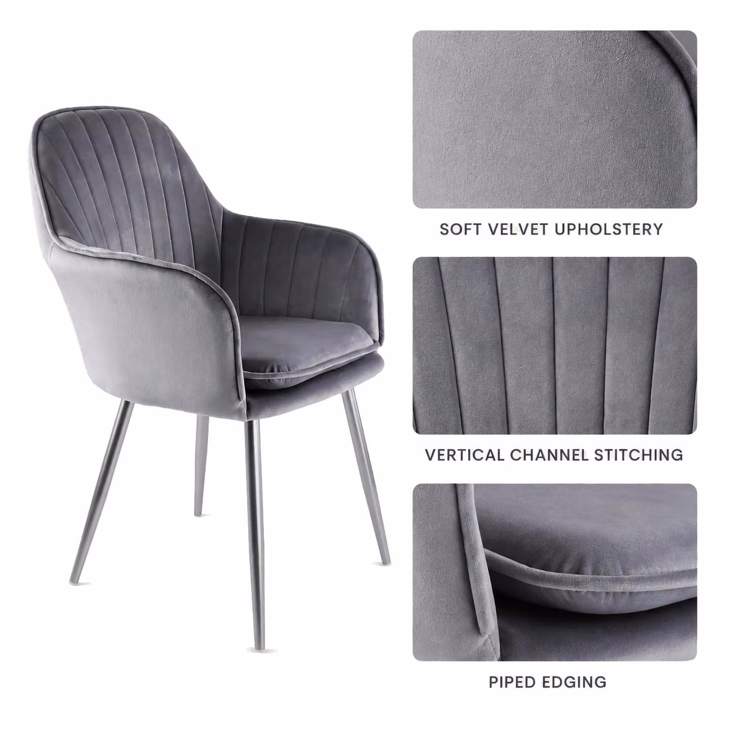 Genesis Muse Modern Velvet Accent Chair in Grey – 3