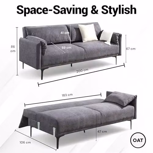 OAT Home Padstow 3 Seater Click Clack Sofa Bed in Natural and Charcoal Grey – 2