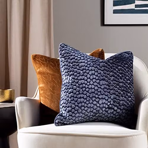 HOEM Lanzo Cut Velvet Piped Cushion in Blue Multicolour, W/D/H: 45 x 45 x 45 cm – 4
