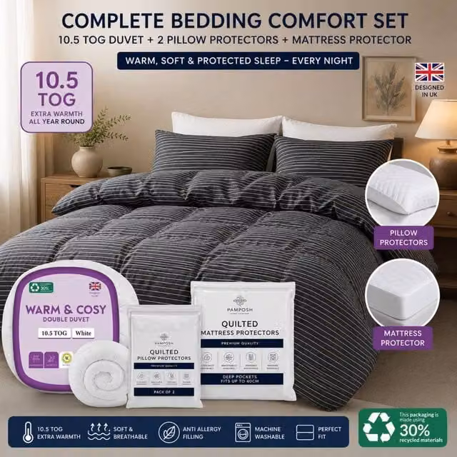 Grace Pinstripe Brushed Microfibre Bedding Bundle Set in Charcoal Grey, Single Size – 1
