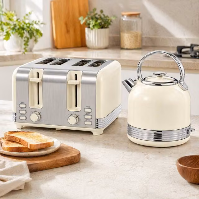 STILVORA Kettle and Toaster Set in Cream and White with Auto Shut-Off and Limescale Filter – 1