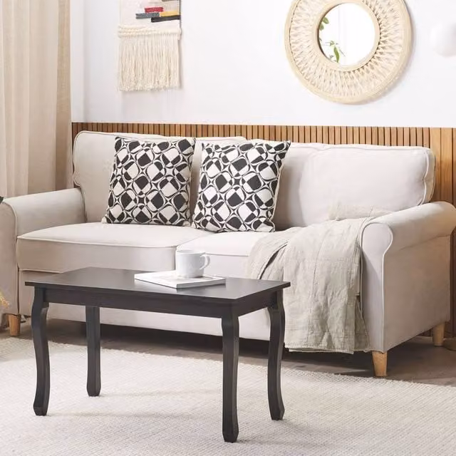 Wyld and Coco Maison Chic Rectangular Coffee Table with Black MDF Top and Pine Cabriole Legs, W: 80 cm, D: 40 cm, H: 46 cm – 1