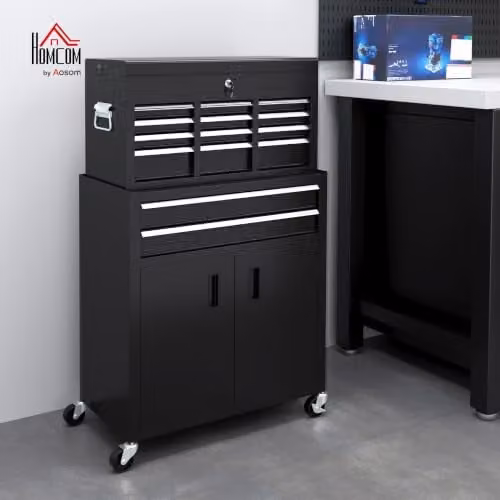 HOMCOM Metal Tool Chest and Roller Cabinet Combo with 6 Drawers, Black, W: 61.6 cm, D: 33.0 cm, H: 108.0 cm – 4