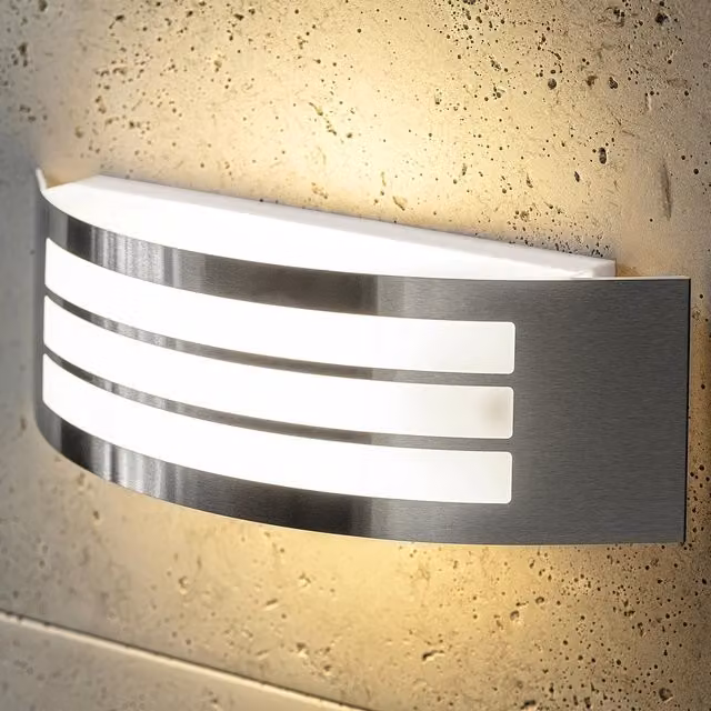 CGC Lighting Striker Stainless Steel Curved Arc Outdoor Wall Light in Silver – 1
