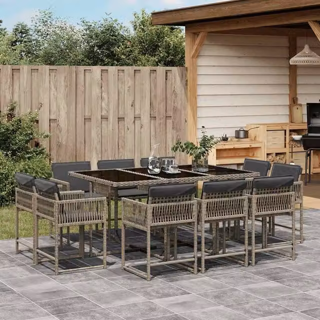 Berkfield Home 11 Piece Grey Poly Rattan Garden Dining Set with Cushions – 1