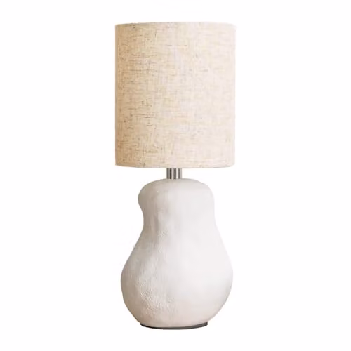 ValueLights Mae White Abstract Sandblast Ceramic Table Lamp with Natural Linen Shade – 1