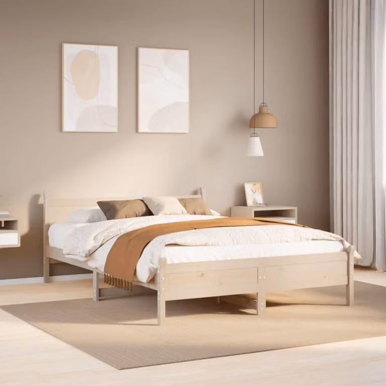Berkfield Home Solid Wood Pine Bed Frame in Light Brown, W: 140 cm, L: 190 cm
