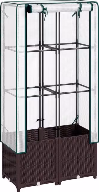 Outsunny Raised Garden Bed with Trellis, Brown Plastic Planter Box for Climbing Plants and Flowers, W/D/H: 80 x 40 x 140 cm – 1