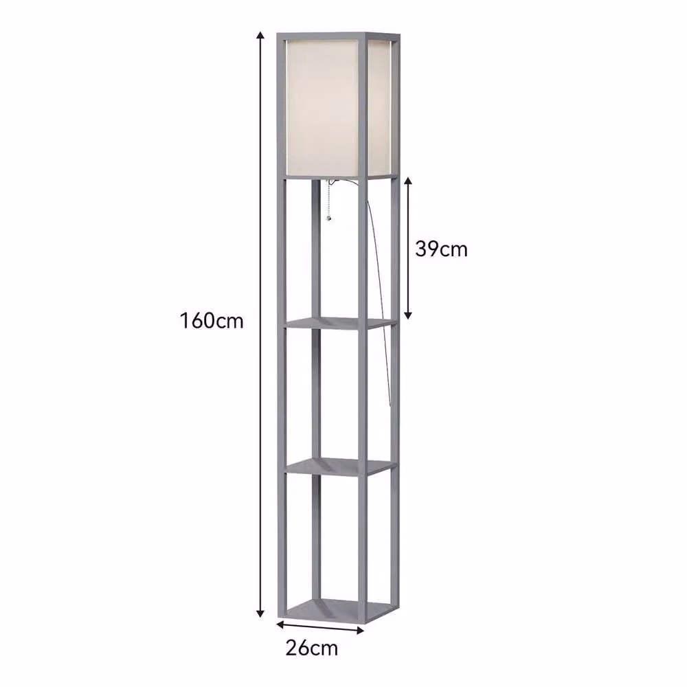 EONLION Modern LED Floor Standing Lamp in Grey with Wood and Fabric Details – 2