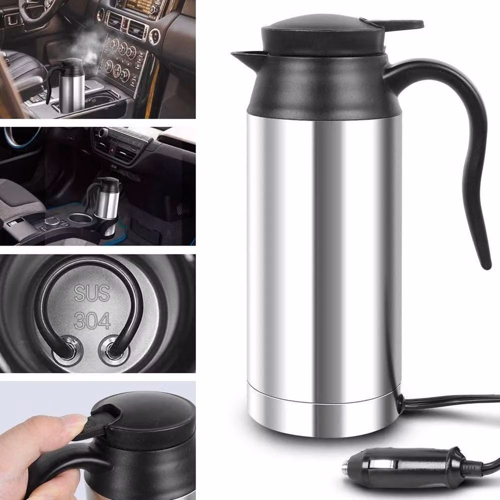 FLAVORA 12V Portable Car Electric Kettle, 750ml, Stainless Steel, Silver – 4