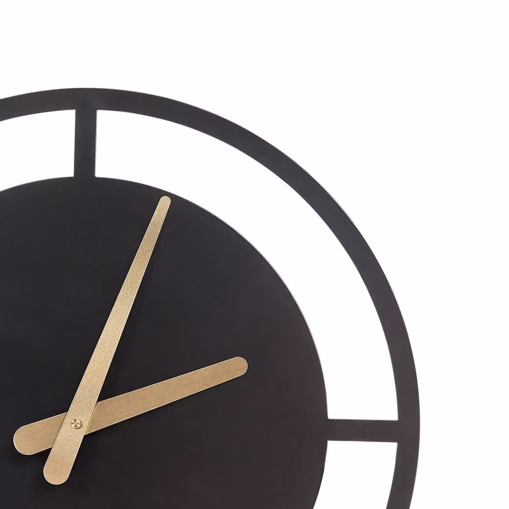 Wyld and Coco Nexa Modern Round Wall Clock with Black Metal Ring and Gold Hands, Diameter: 40 cm – 3