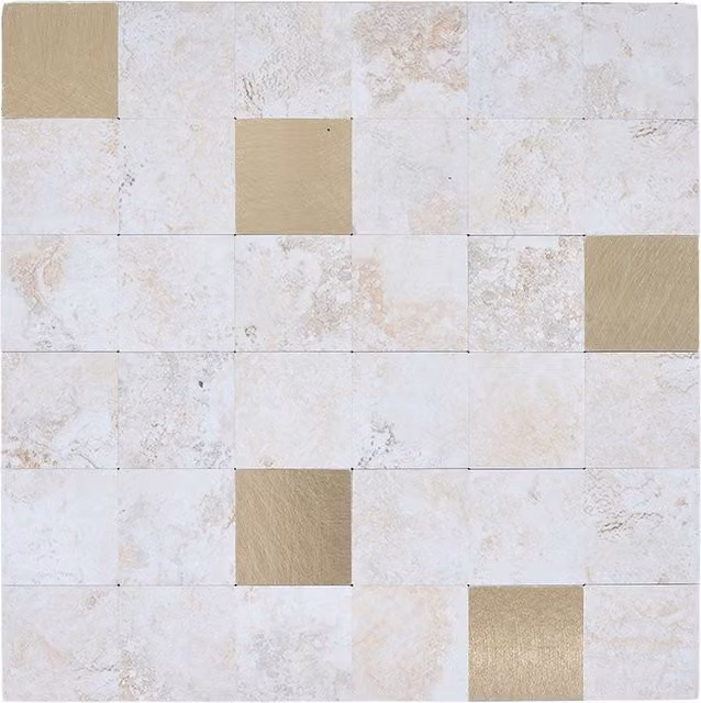 Livingandhome Set of 10 Self-Adhesive Geometric SPC Wall Tile Stickers in Beige and Gold