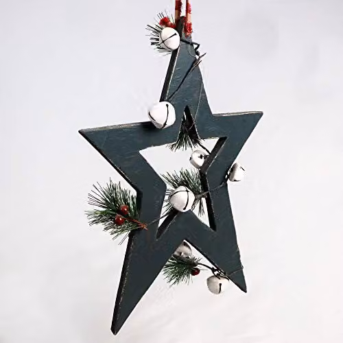 Shatchi Green Wooden Star Hanging Decoration, H 36 x W 25 x D 1.2 cm – 2