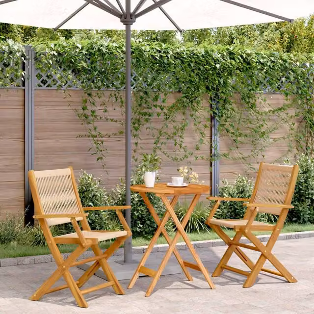 Berkfield Home 3 Piece Bistro Set in Beige with Acacia Wood and Polypropylene – 1