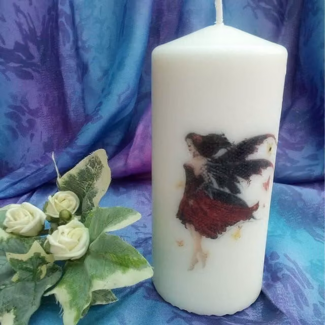 Viki Fairy White Round Pillar Tabletop Candle