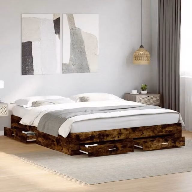 Berkfield Home Super King Bed Frame with Drawers in Smoked Oak Brown, W/D/H: 180 x 200 cm – 1