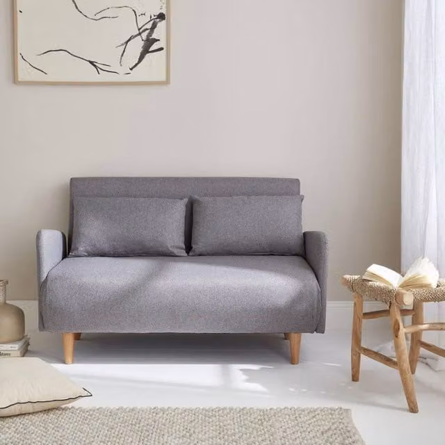 Sweek 2-Seater Convertible Upholstered Sofa Bed with Reclining Backrest and Scatter Cushions in Light Grey – 1