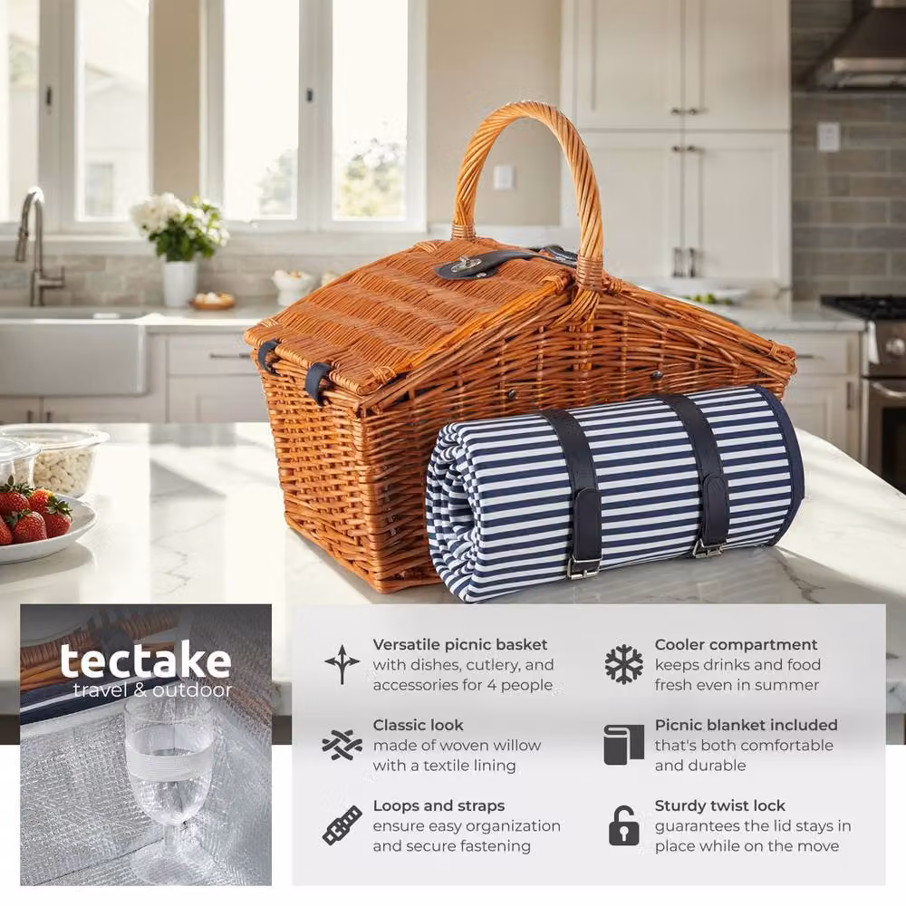 tectake Usedom Picnic Basket in Brown – 2