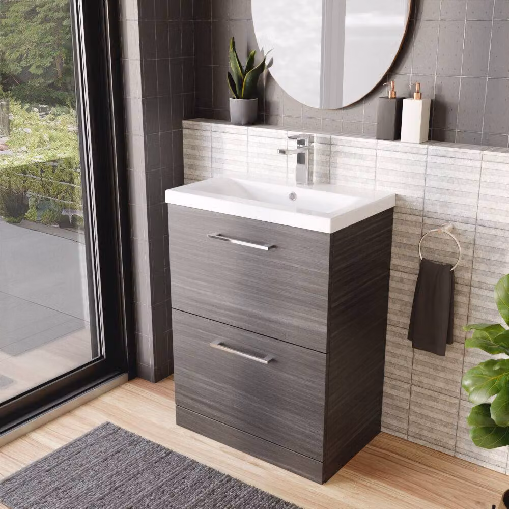 Balterley Contemporary Floor Standing 2 Soft-Close Drawer Bathroom Vanity Unit with Mid-Edge Ceramic Basin, Anthracite Grey, Width: 60 cm – 4