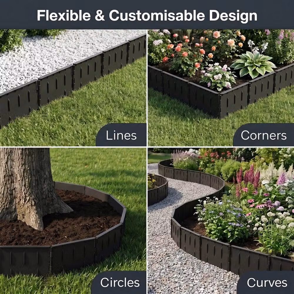 VOGREX 178-Piece Flexible Black Plastic Garden Lawn Edging – 4
