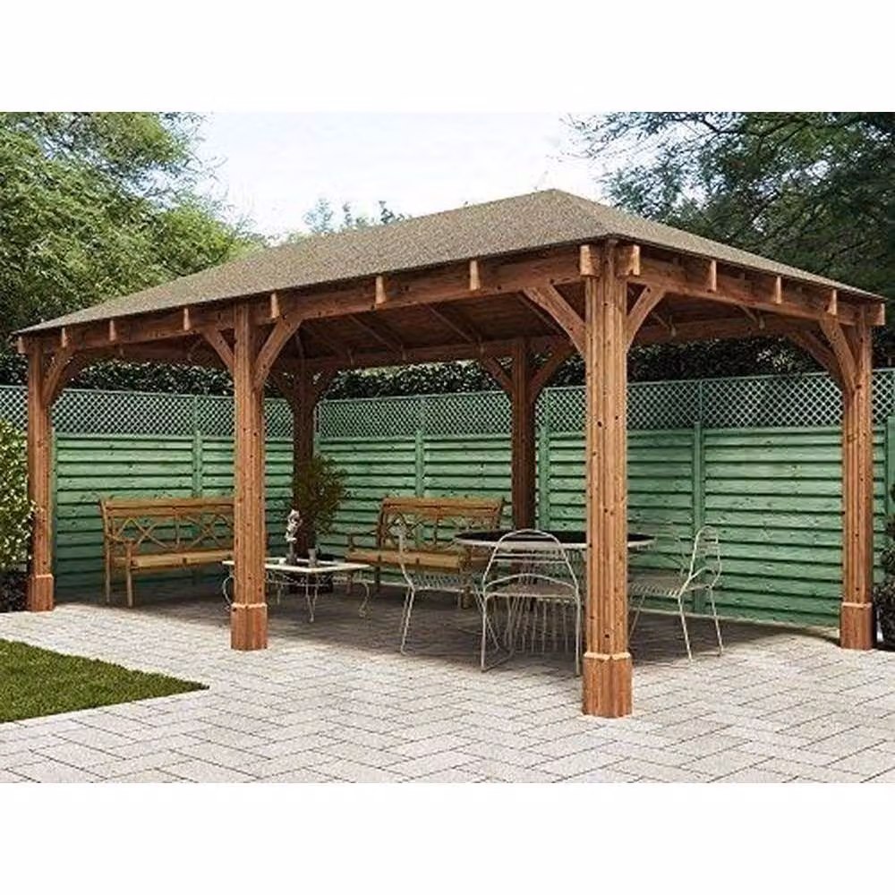 Dunster House Leviathan Heavy Duty Wooden Gazebo with Bitumen Shingle Roof in Brown W/D/H: 600 x 300 x 212 cm – 2